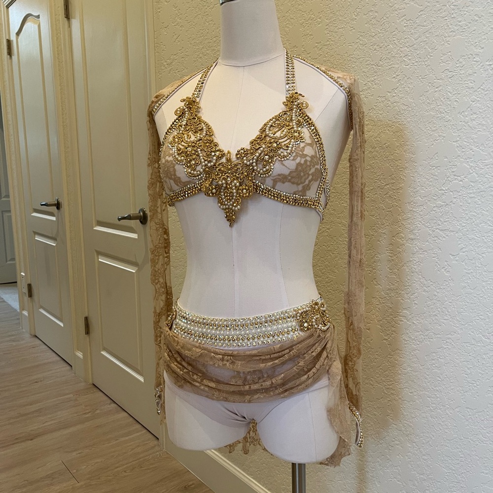 Gold Beaded Lace Costume Set